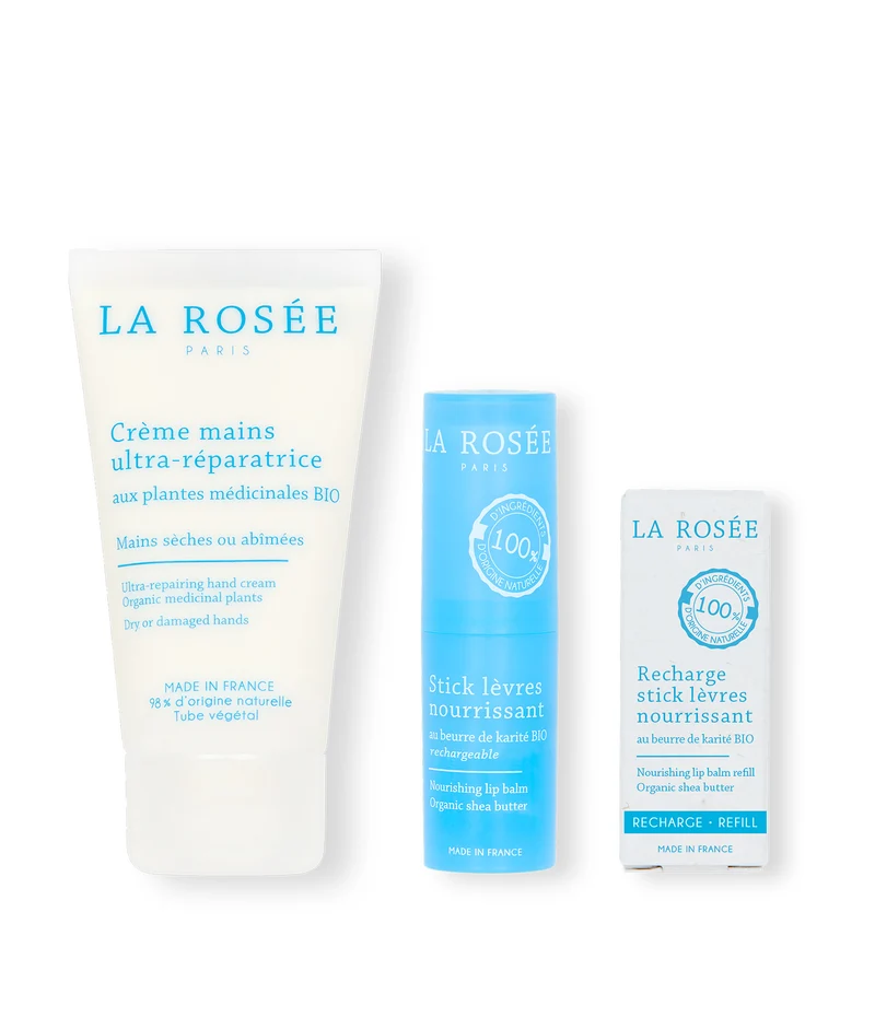 Trio Crème mains, Stick lèvres & sa recharge